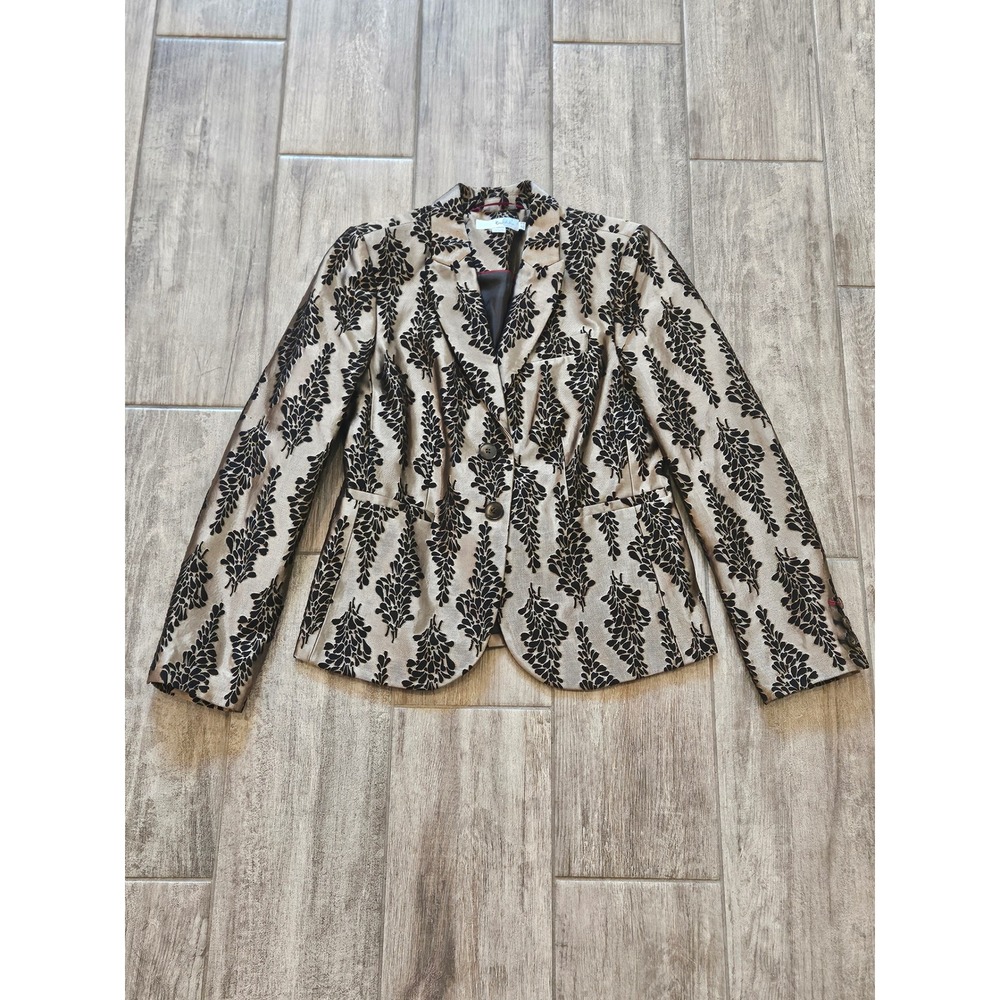 Boden Jacquard Party Blazer Women Size 6 Gold Black Botanical Leaf Jacket Fancy - Picture 2 of 12